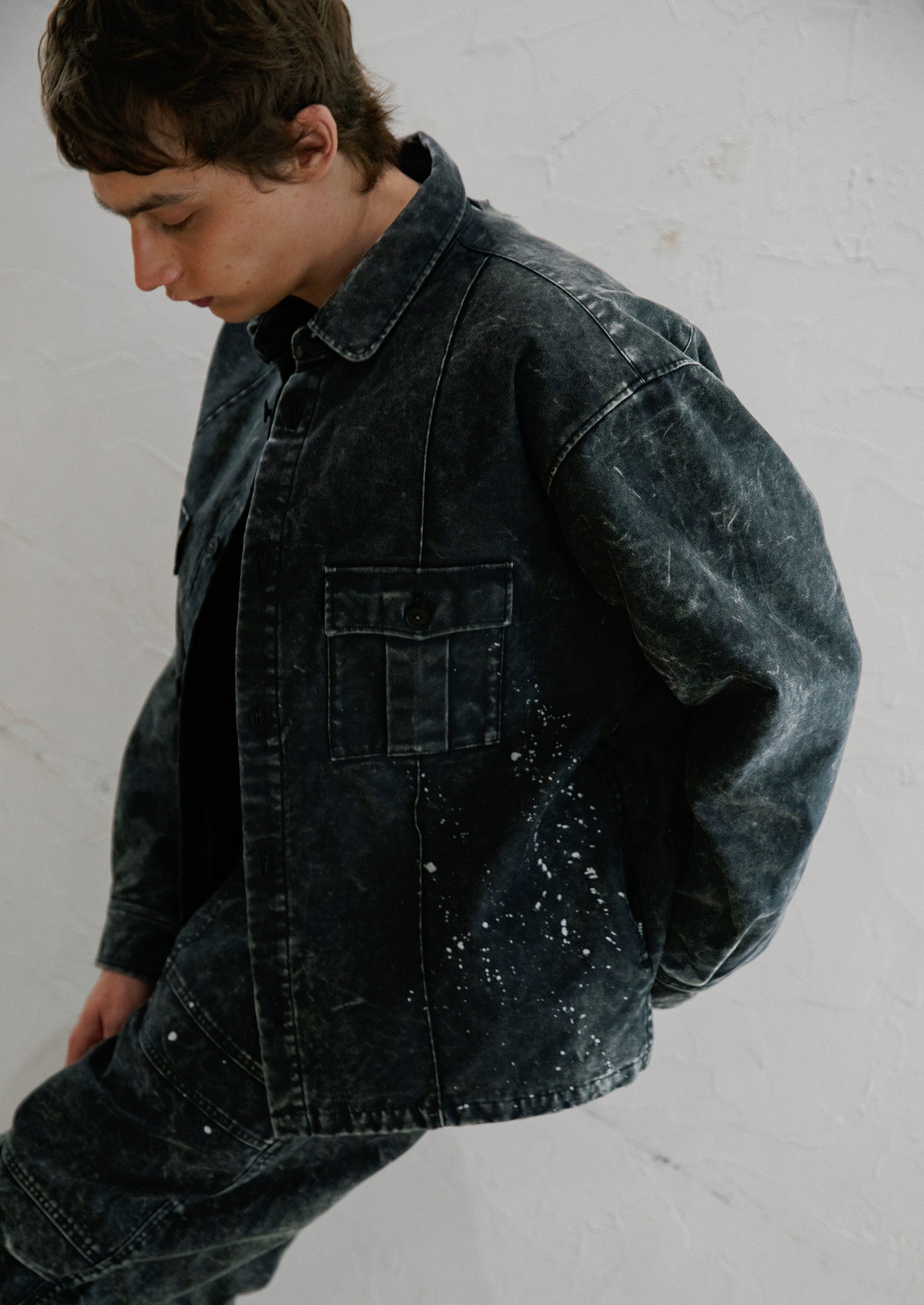 将图片加载到图库查看器,BACK SATIN SHIRT JACKET / BLACK