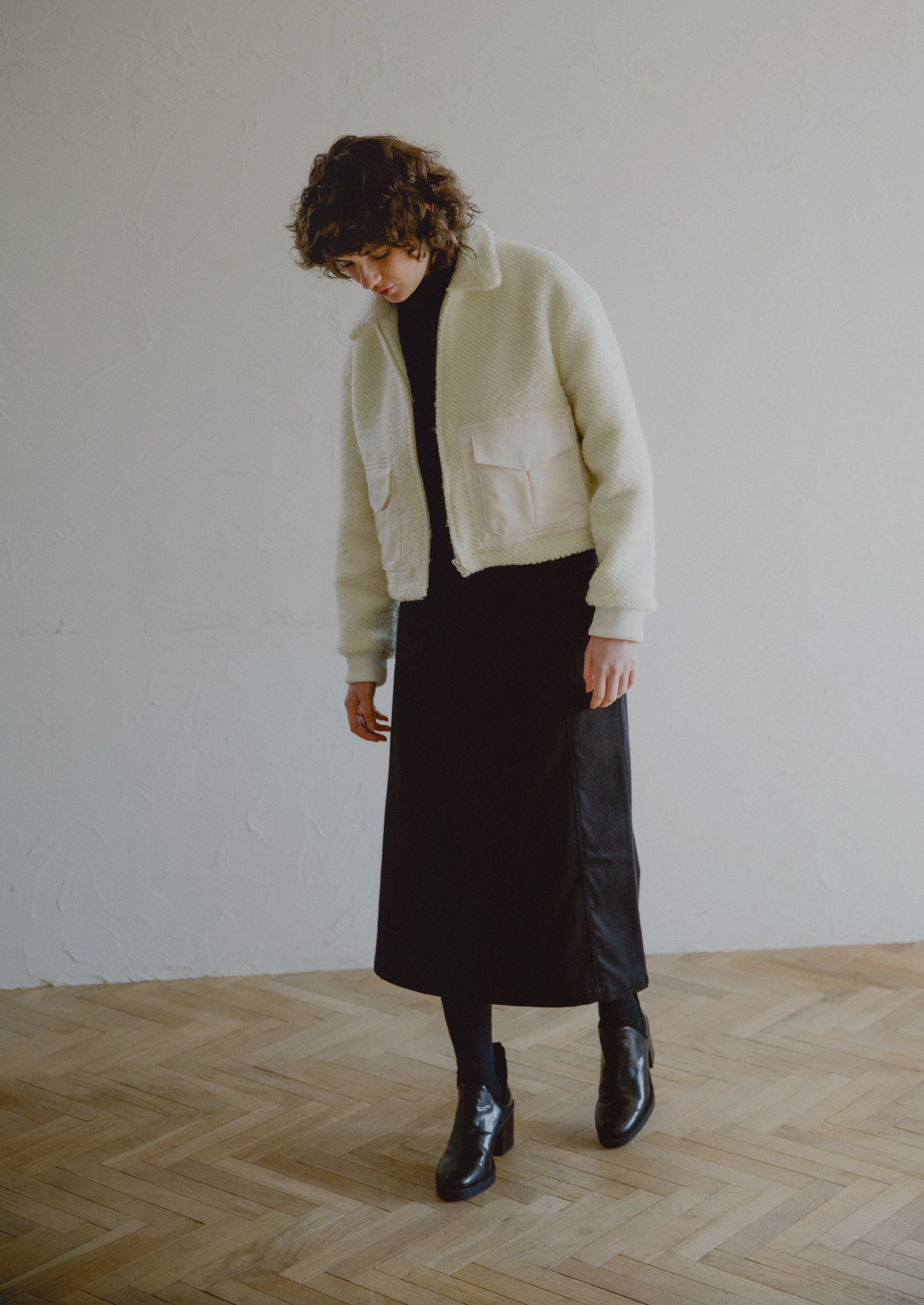 将图片加载到图库查看器,WOMEN BRUSHE DRILL SKIRT / BLACK