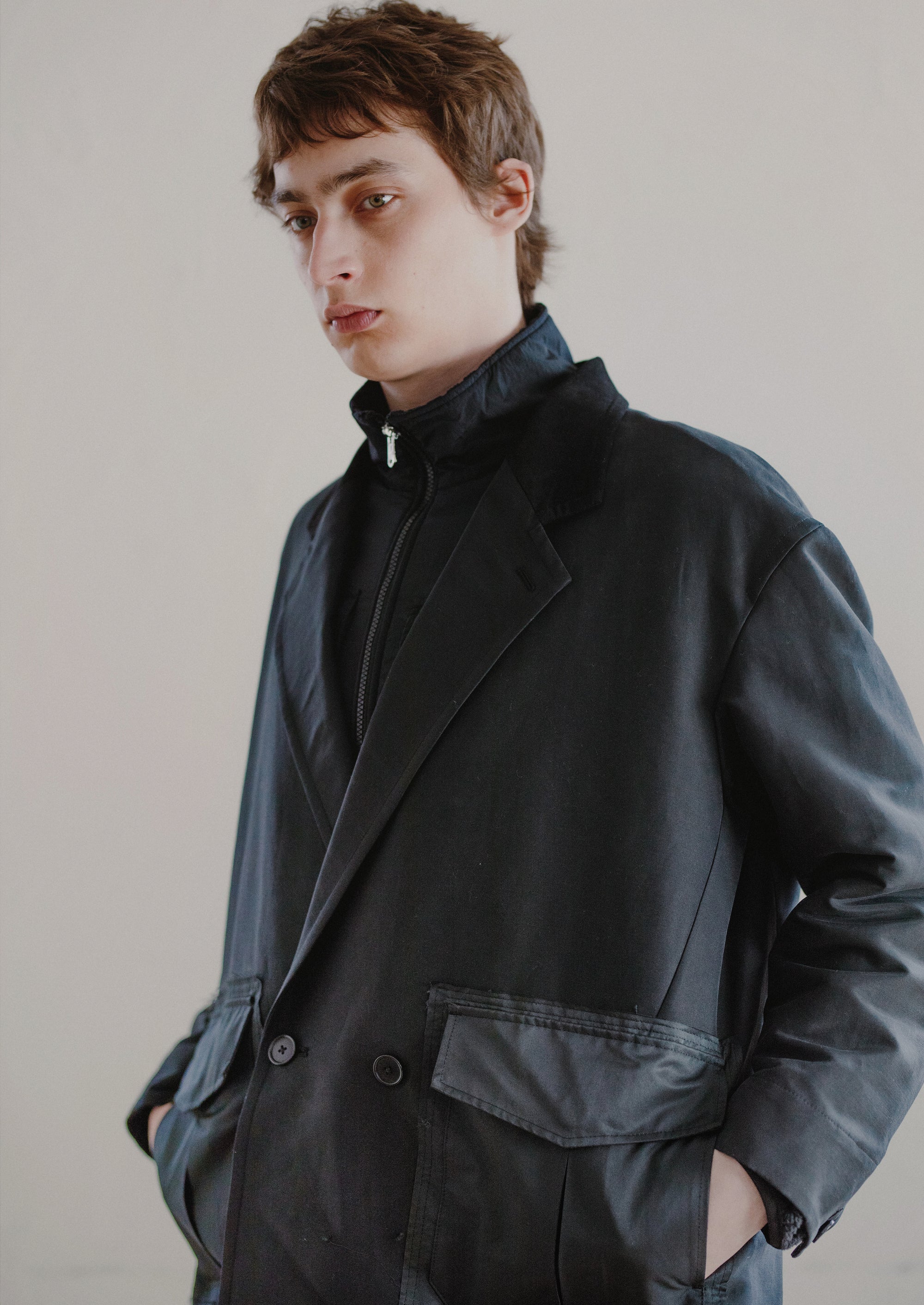 将图片加载到图库查看器,N/C CLOTH PEACH SKIN COAT / BLACK