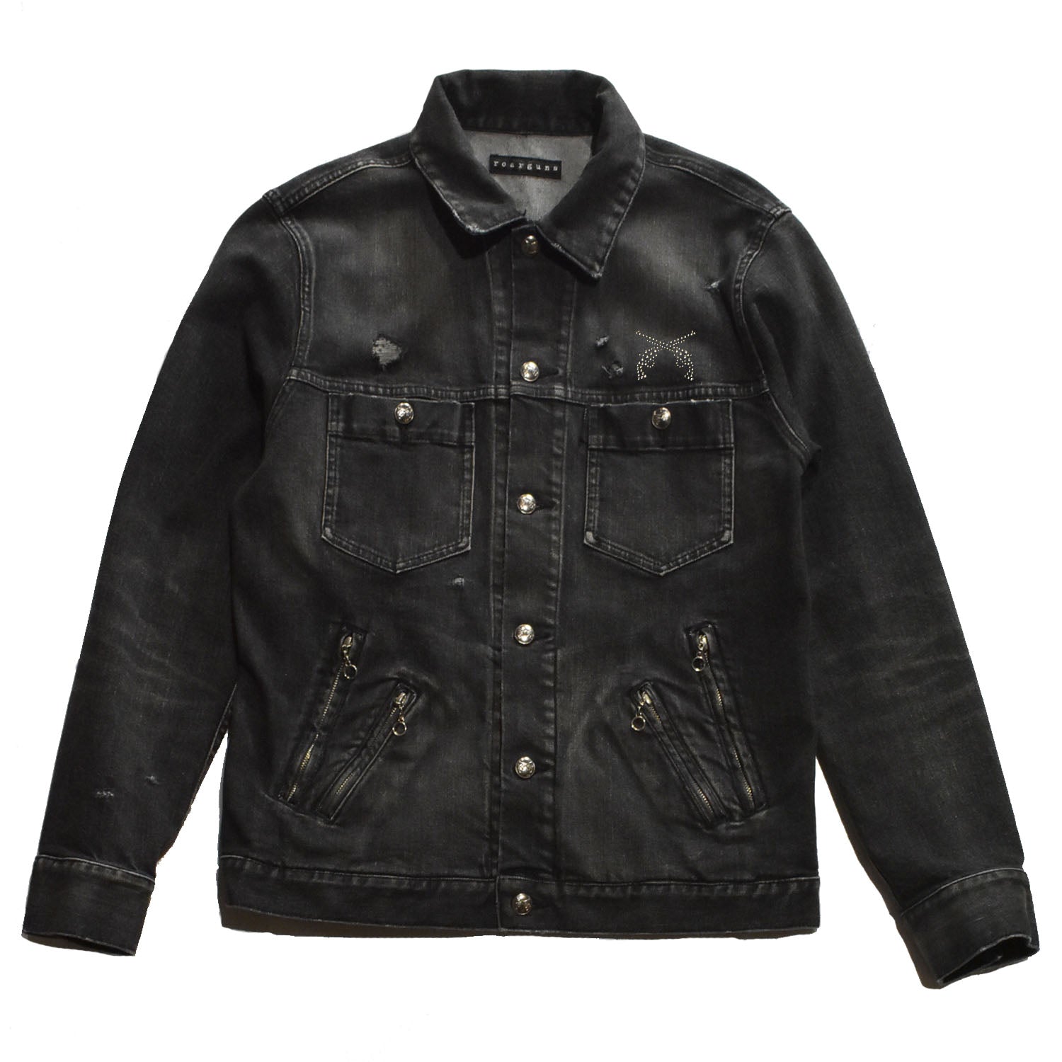 画像をギャラリービューアに読み込む, DENIM JACKET VINTAGE WASH METAL CROSSGUN / BLACK