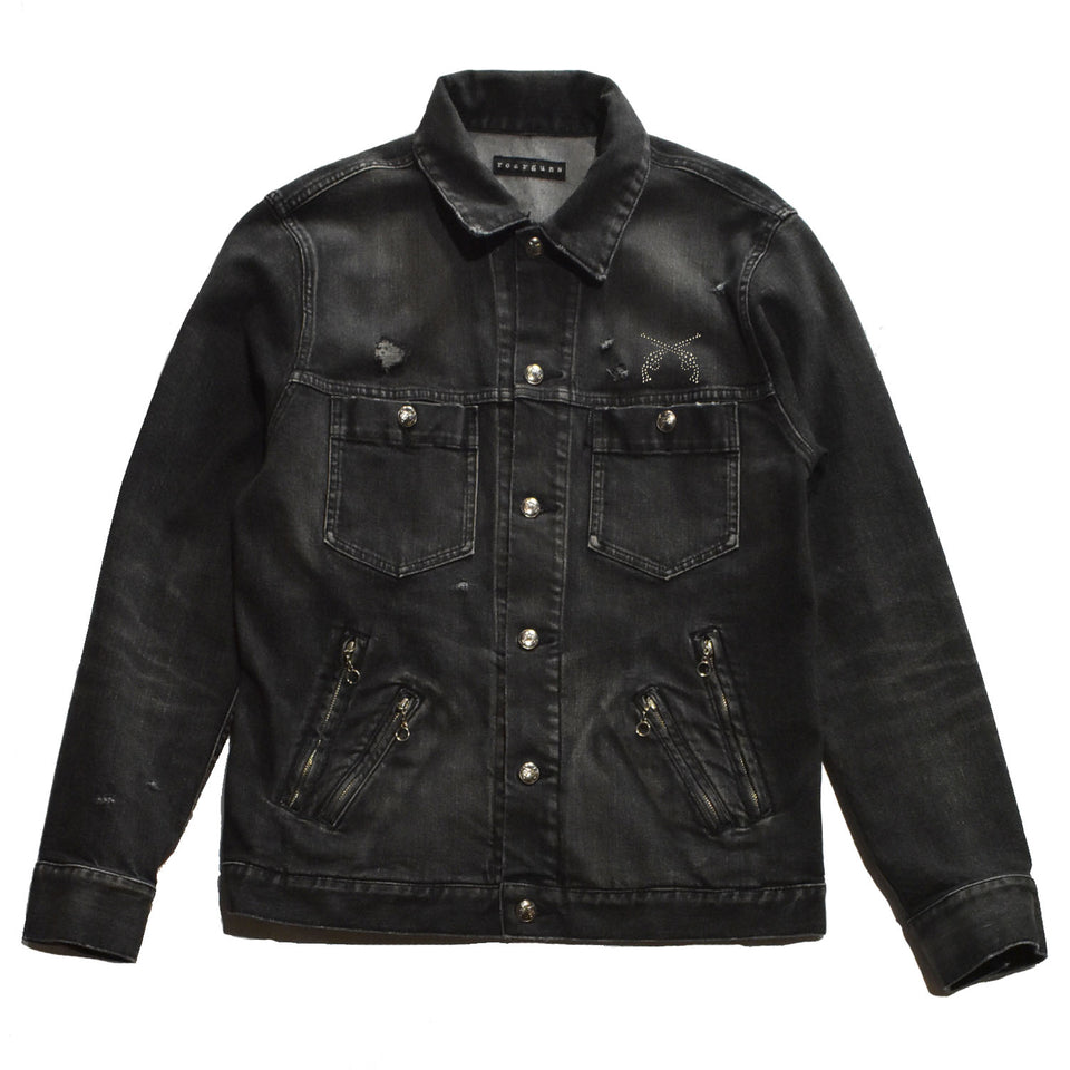 画像をギャラリービューアに読み込む, DENIM JACKET VINTAGE WASH METAL CROSSGUN / BLACK