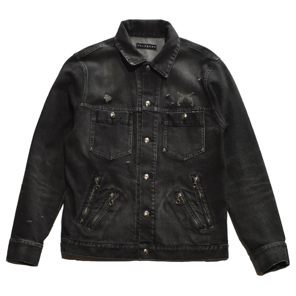 DENIM JACKET VINTAGE WASH METAL CROSSGUN / BLACK