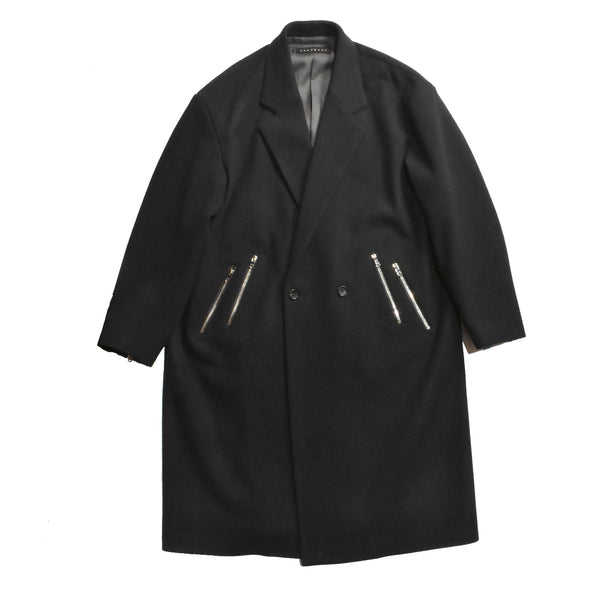 SUPER 100's MELTON LONG COAT / BLACK