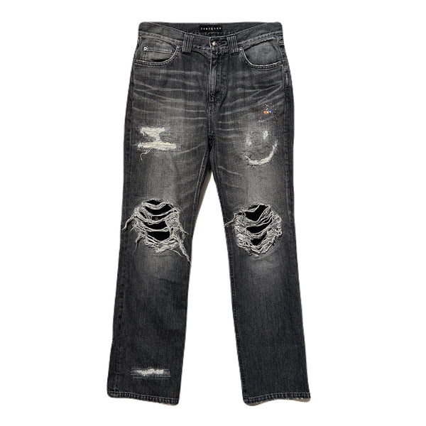 12oz CRASH DENIM SMILE DAMAGE ANGEL CROSSGUN / BLACK