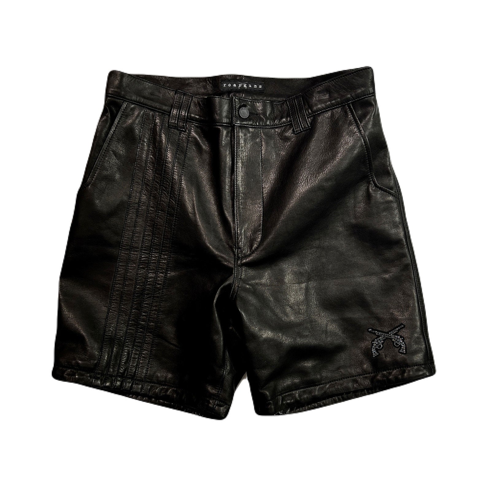 将图片加载到图库查看器,COW LEATHER SHORTS CROSSGUN WAPPEN / BLACK