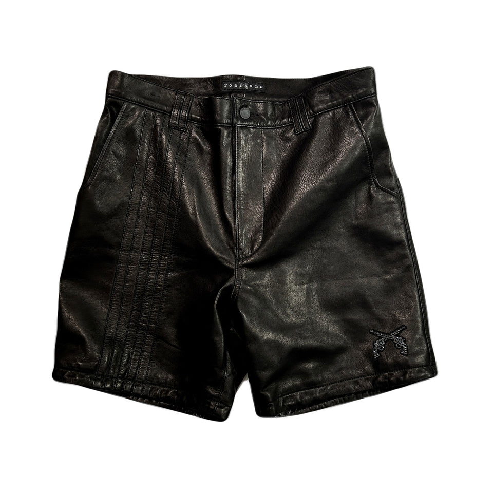 将图片加载到图库查看器,COW LEATHER SHORTS CROSSGUN WAPPEN / BLACK
