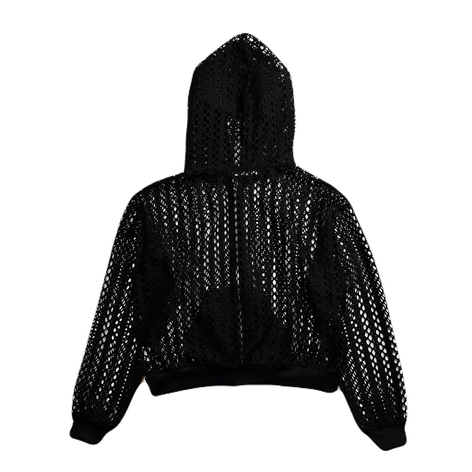 Load image into Gallery viewer, WOMENS MESH LACE HOODIE / BLACK