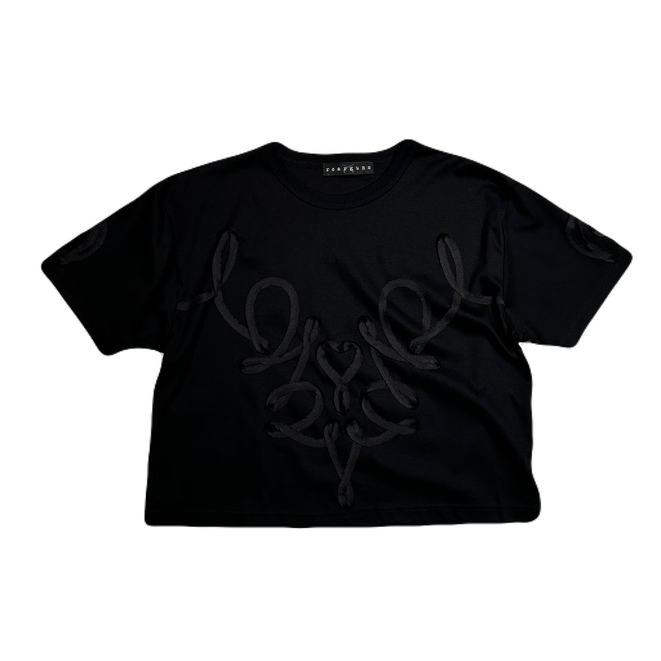 将图片加载到图库查看器,WOMENS CARD EMBROIDERY T-SHIRT / BLACK
