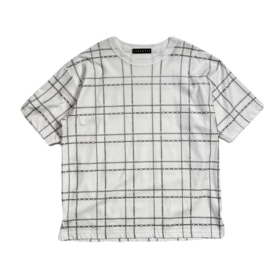 Load image into Gallery viewer, CHAIN CHECK PRINT T-SHIRT / WHITE*SILVER