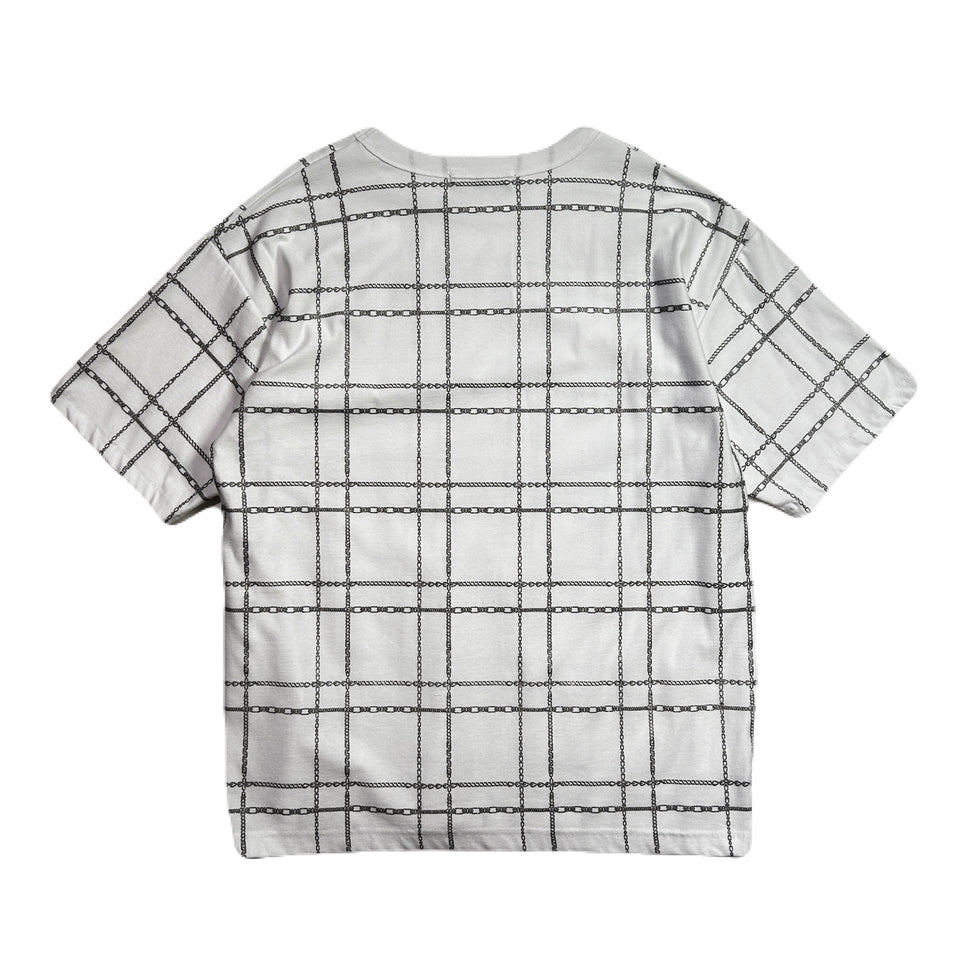 Load image into Gallery viewer, CHAIN CHECK PRINT T-SHIRT / WHITE*SILVER