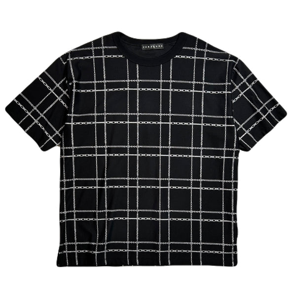 CHAIN CHECK PRINT T-SHIRT / BLACK*GUNMETAL