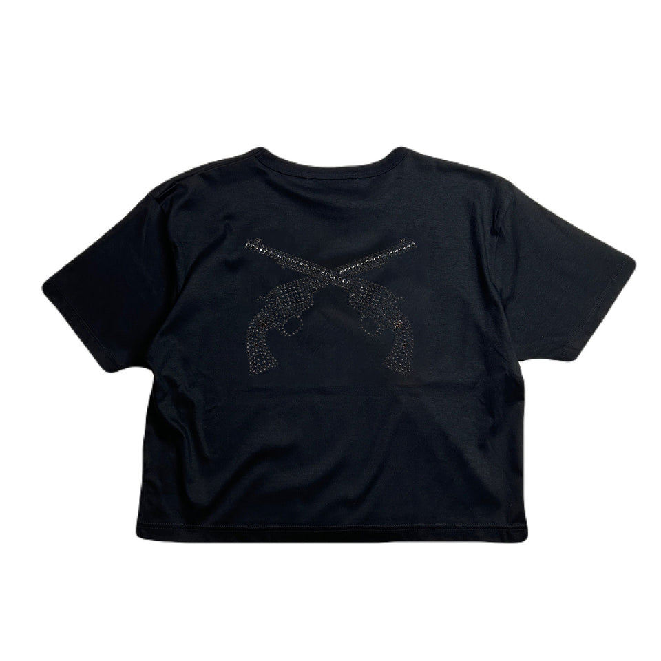 Load image into Gallery viewer, WOMENS CROSSGUN METAL T-SHIRT / BLACK