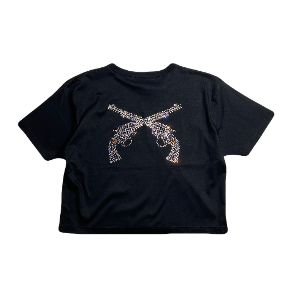 Load image into Gallery viewer, WOMENS CROSSGUN CRYSTAL T-SHIRT / BLACK