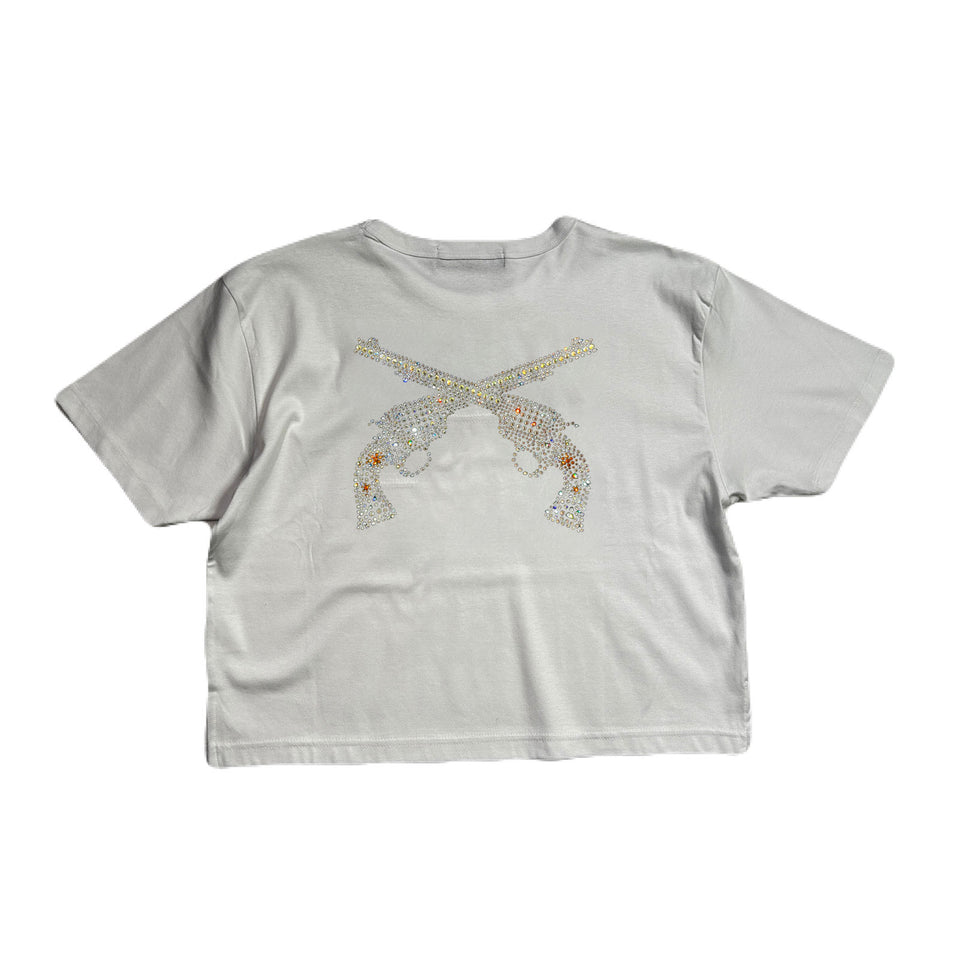 Load image into Gallery viewer, WOMENS CROSSGUN CRYSTAL T-SHIRT / WHITE