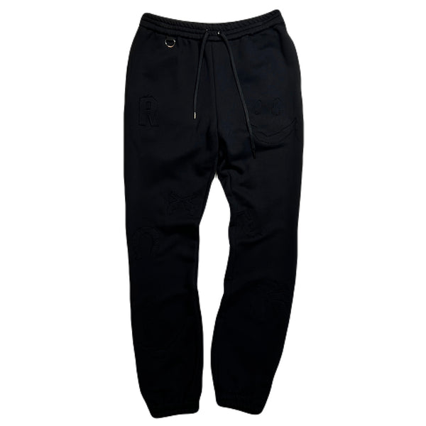 MIX EMBROIDERY PATCH PANTS / BLACK