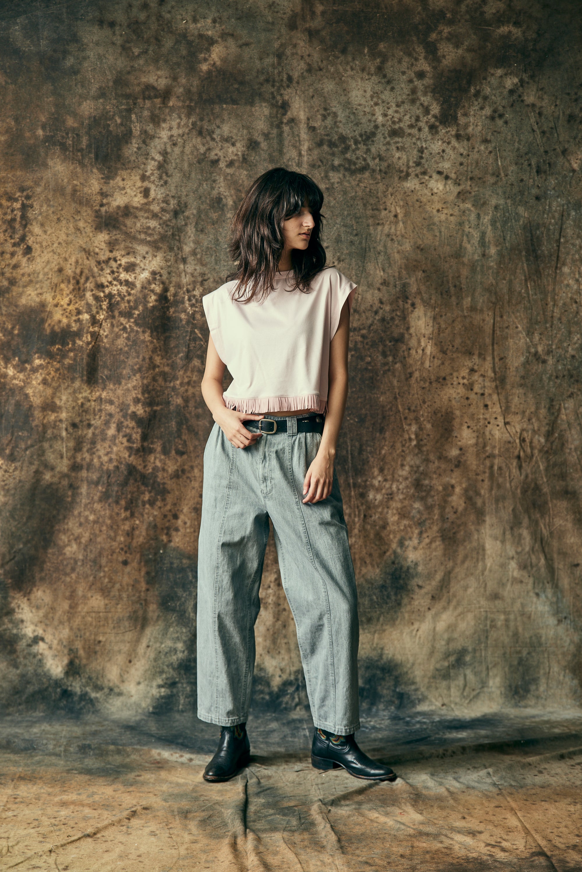 Load image into Gallery viewer, WOMENS BLEACH DENIM PANTS / BLACK