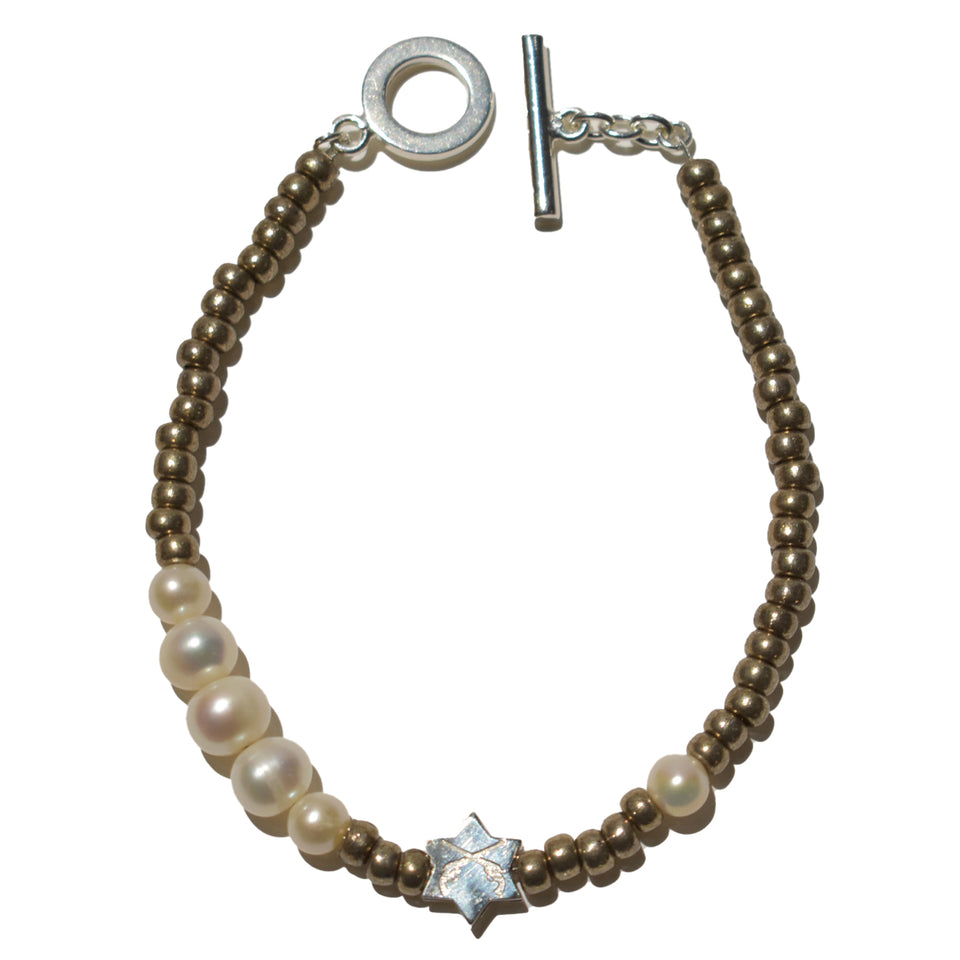画像をギャラリービューアに読み込む, FRESH WATER PEARL BRASS BRACELET