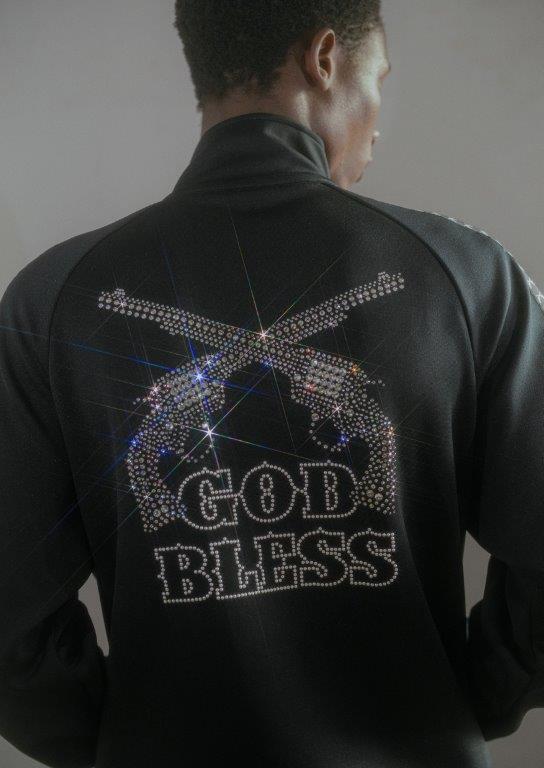 Load image into Gallery viewer, LINETAPE JERSEY JACKET CRYSTAL CROSSGUN / BLACK