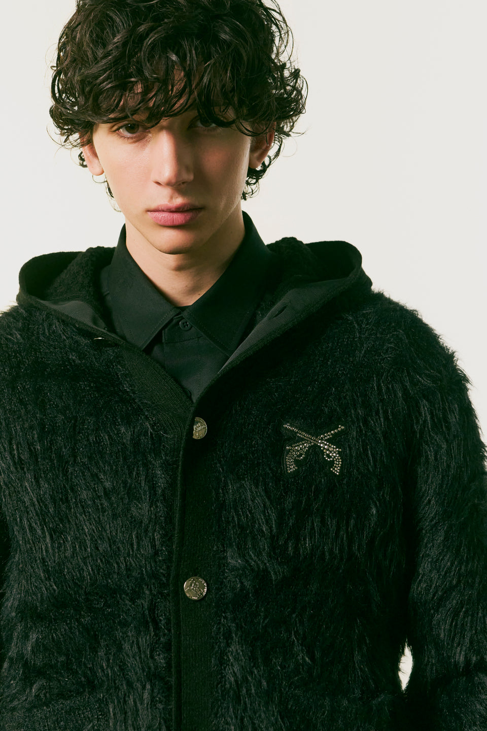 画像をギャラリービューアに読み込む, FAR BASKET KNIT HOODIE / BLACK