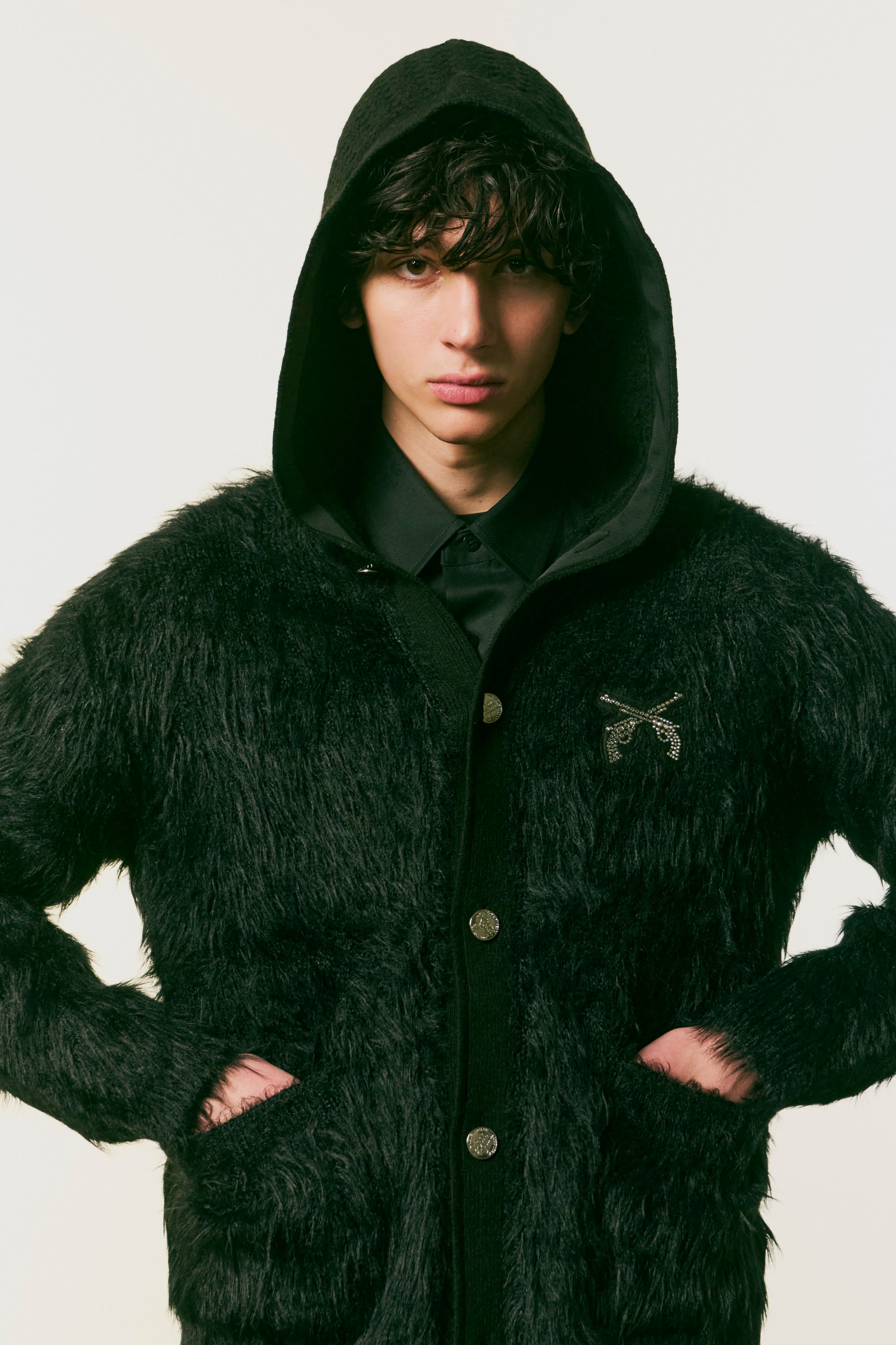 画像をギャラリービューアに読み込む, FAR BASKET KNIT HOODIE / BLACK