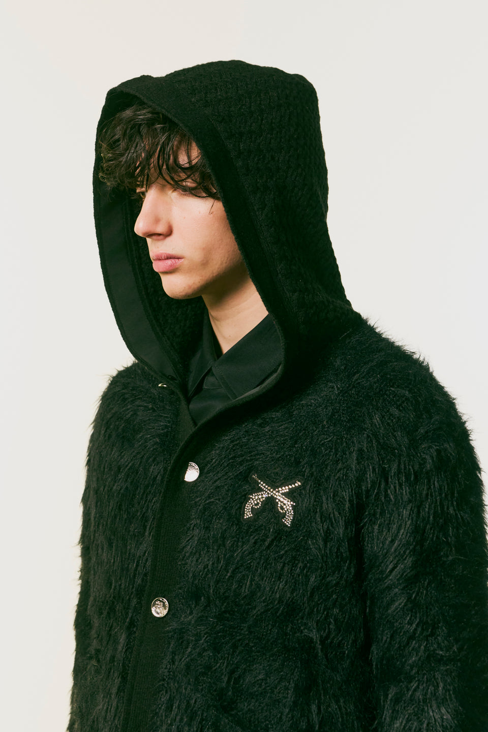 画像をギャラリービューアに読み込む, FAR BASKET KNIT HOODIE / BLACK