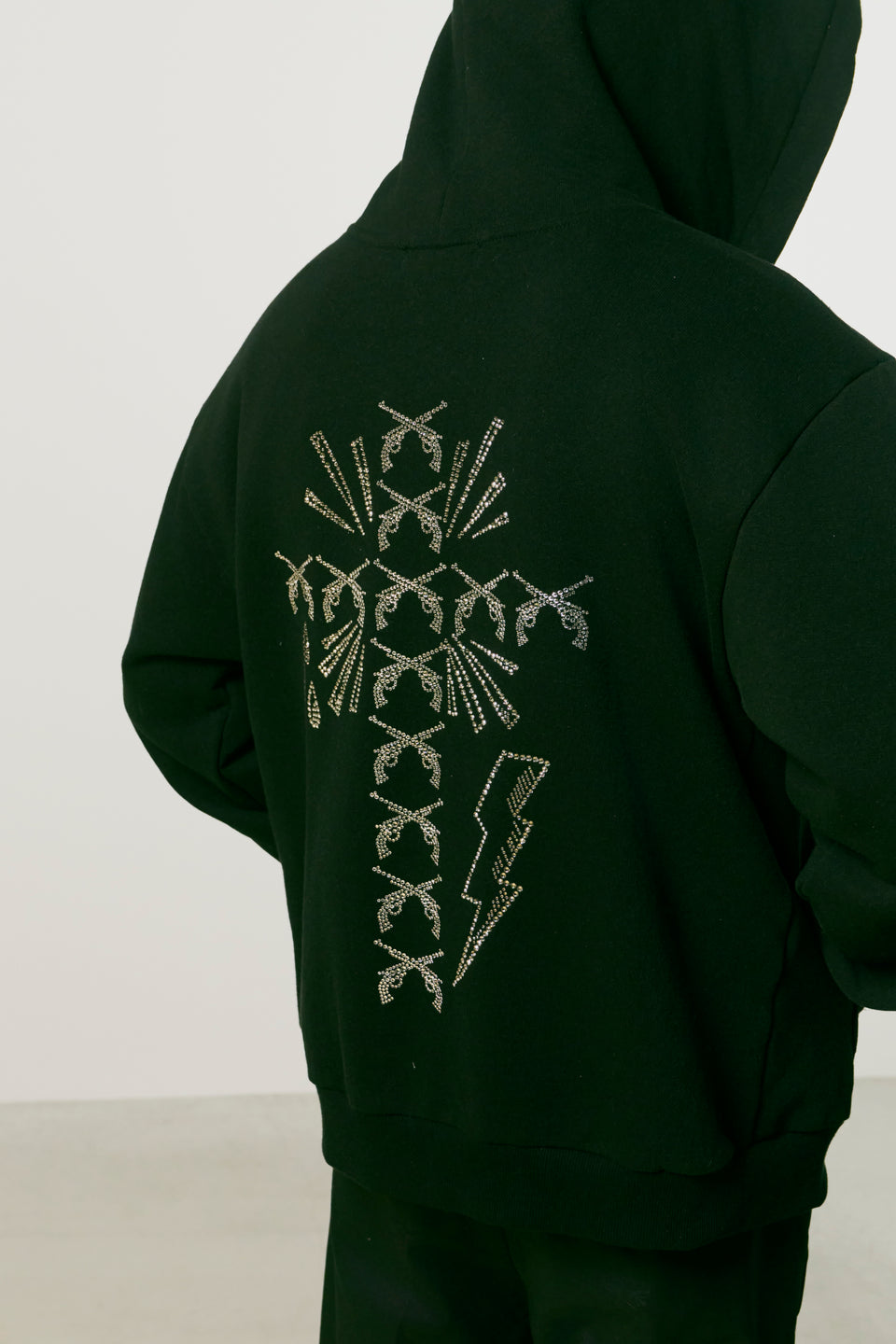 将图片加载到图库查看器，CROSS SWAROVSKI CRYSTAL HOODIE / BLACK