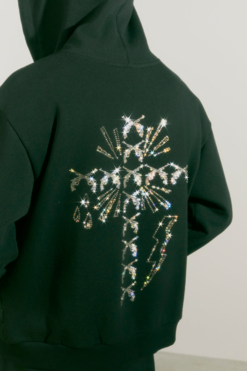 将图片加载到图库查看器，CROSS SWAROVSKI CRYSTAL HOODIE / BLACK