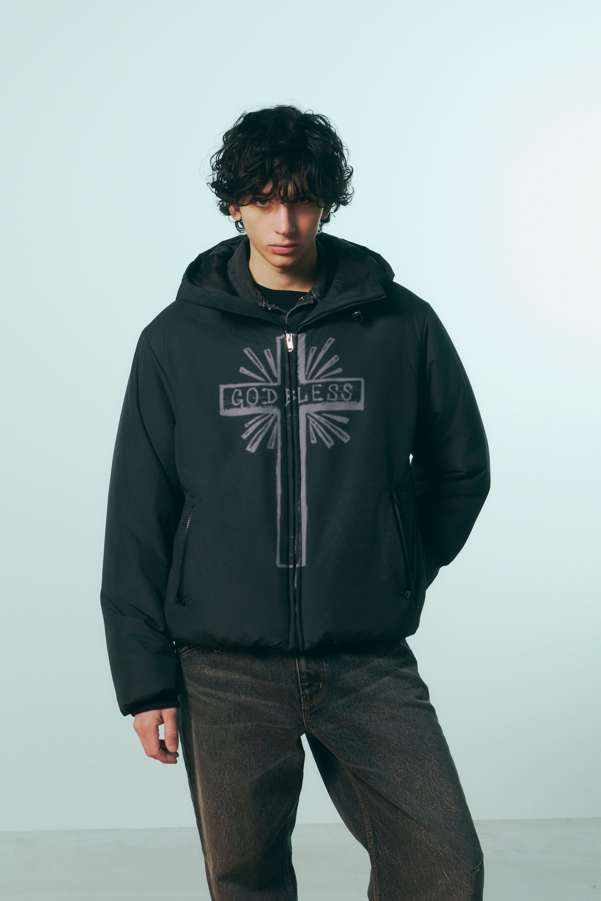 将图片加载到图库查看器，CROSS INKJET PRINT HOODIE / GRAY