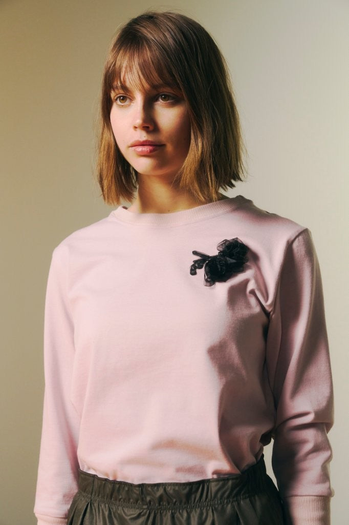 将图片加载到图库查看器，WOMENS ORGANDY FLOWER L/S T-SHIRT / PINK