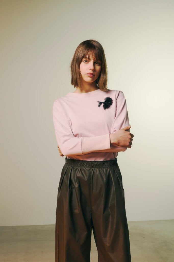 将图片加载到图库查看器，WOMENS ORGANDY FLOWER L/S T-SHIRT / PINK