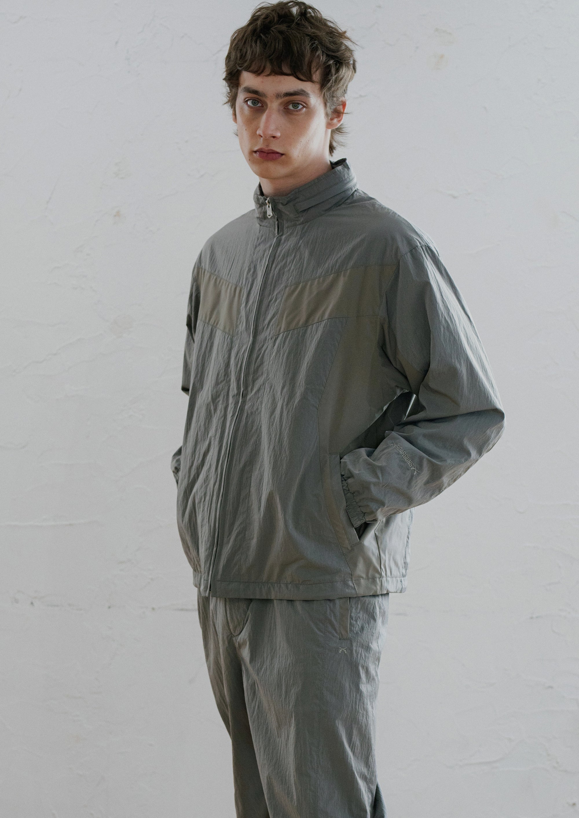 将图片加载到图库查看器，METALLIC NYLON JACKET / GRAY