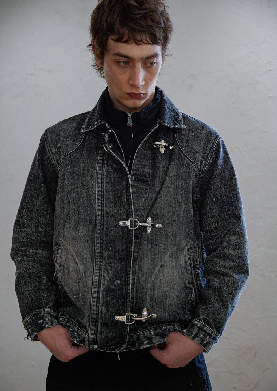 Load image into Gallery viewer, 14oz DENIM JACKET CRYSTAL / BLACK