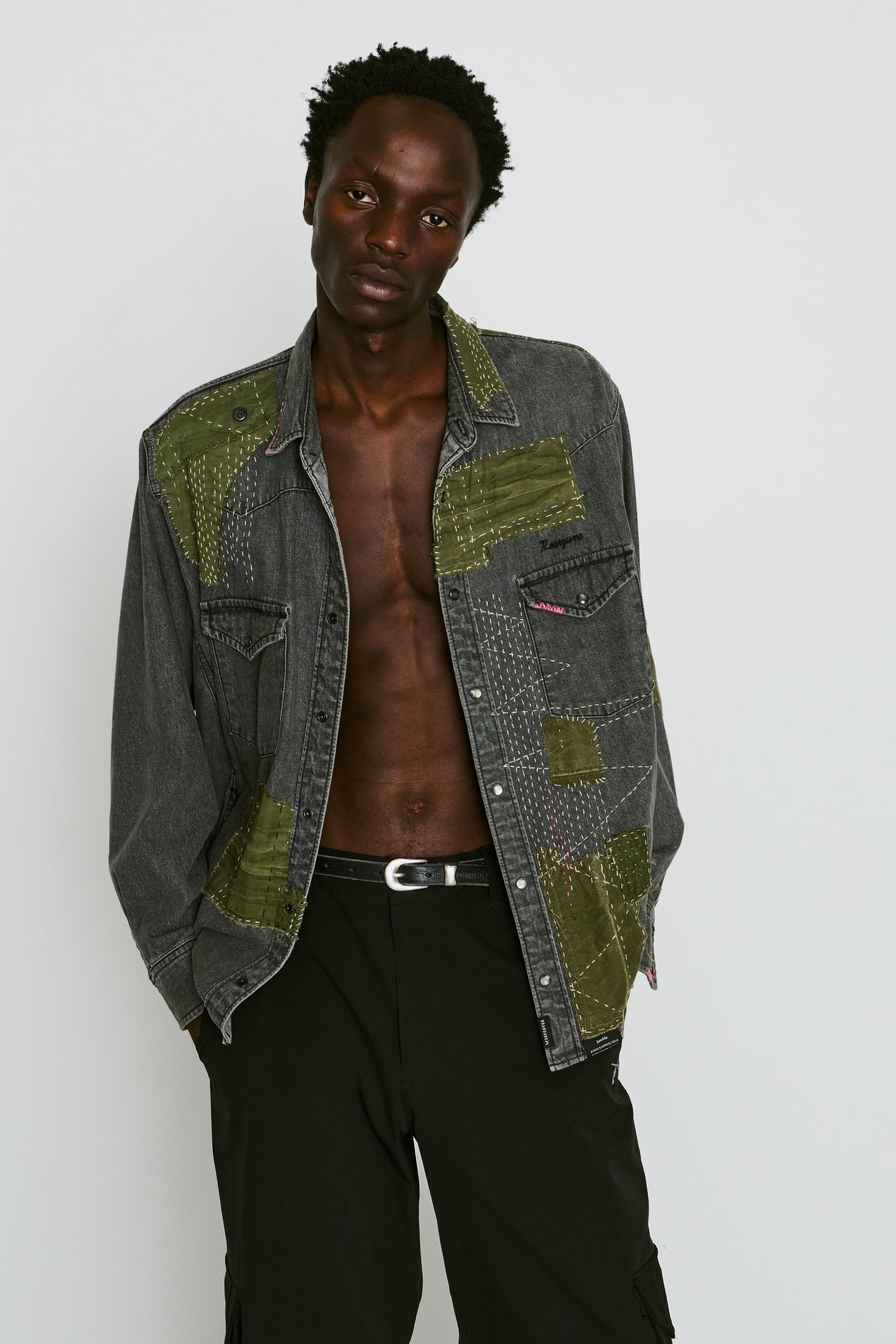 画像をギャラリービューアに読み込む, JunAle SASHIKO 8oz DENIM SHIRTS DUNKWELL / BLACK