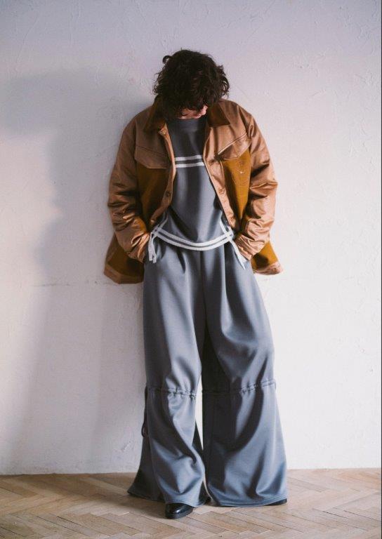 将图片加载到图库查看器，WOMEN CARDBORD JERSEY WIDE PANTS / GRAY