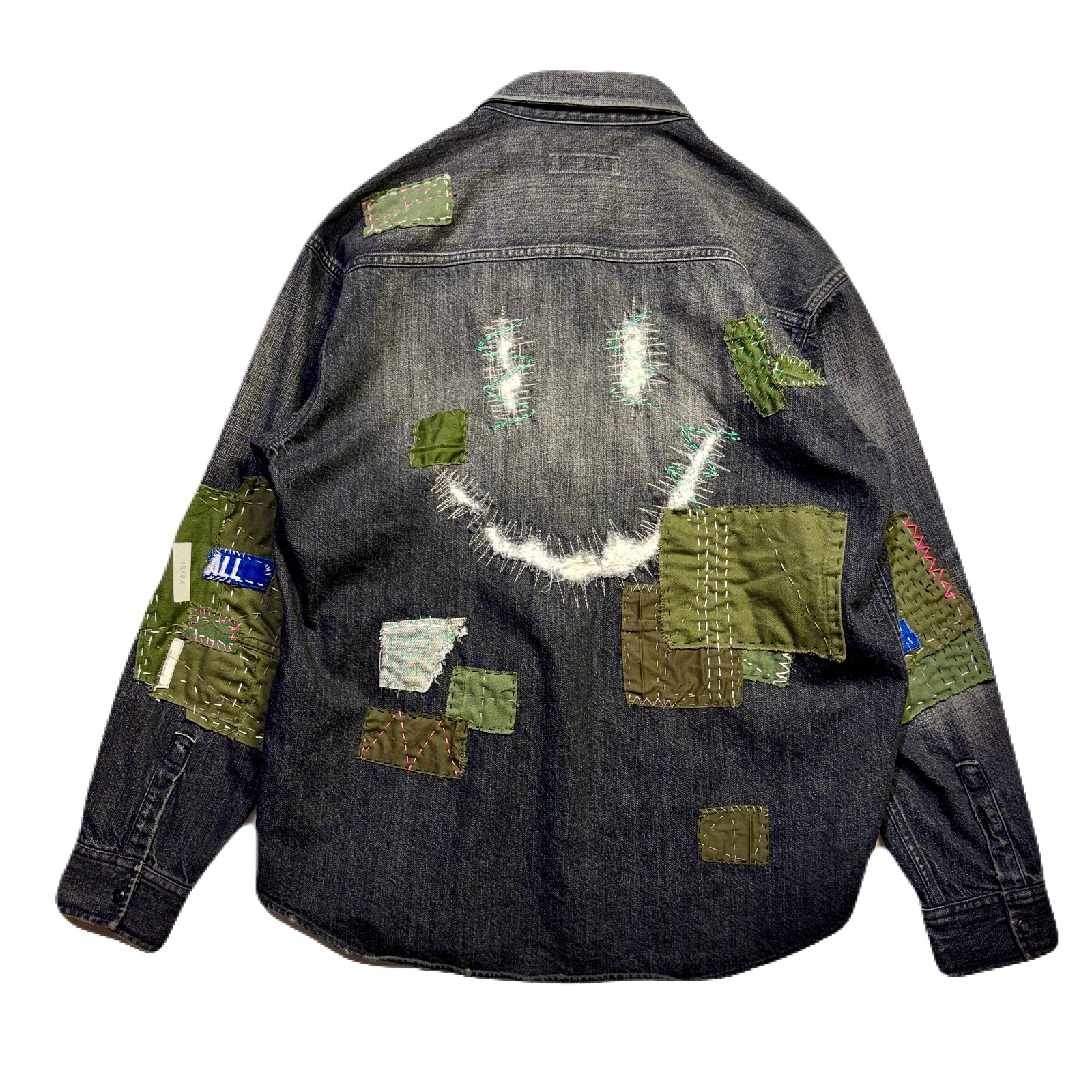 画像をギャラリービューアに読み込む, JunAle SASHIKO 11.9oz DENIM SHIRT SMILY/ BLACK