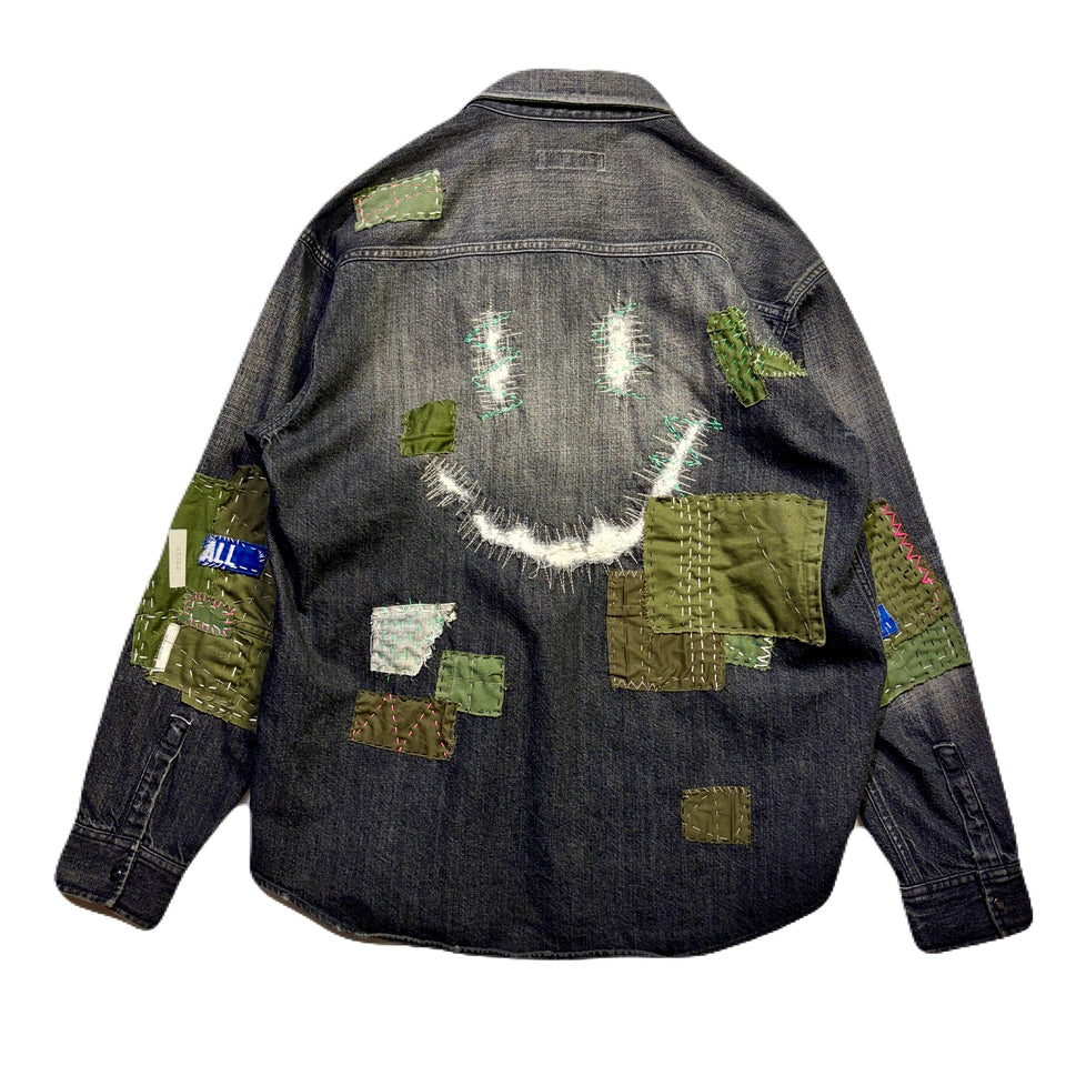 画像をギャラリービューアに読み込む, JunAle SASHIKO 11.9oz DENIM SHIRT SMILY/ BLACK