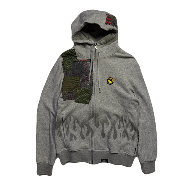 JunAle SASHIKO FLEECY HOODIE FIRE PATTERN / GRAY