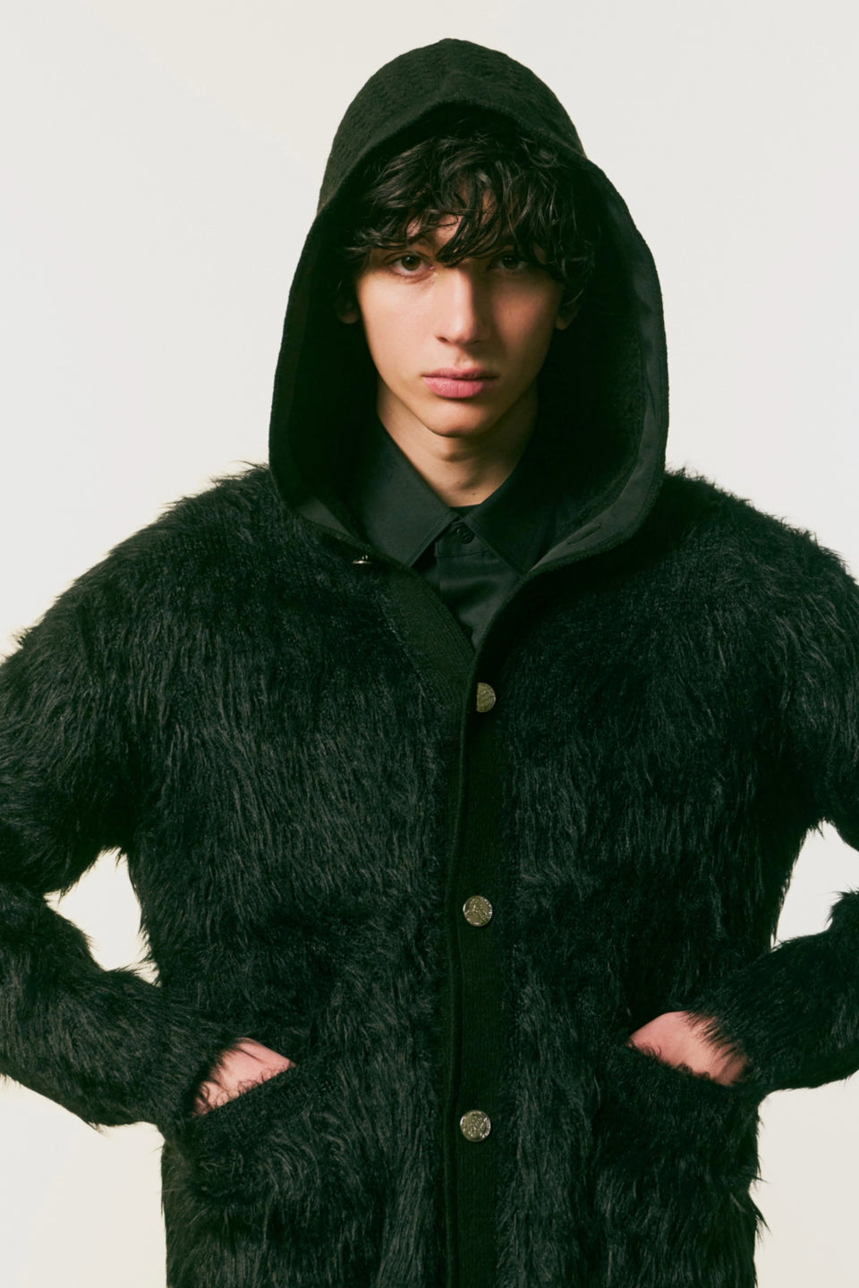 将图片加载到图库查看器，FAR BASKET KNIT HOODIE / BLACK