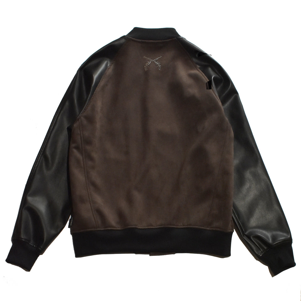 Load image into Gallery viewer, VEGAN LEATHER JACKET SMALL CROSSGUN / BROWN