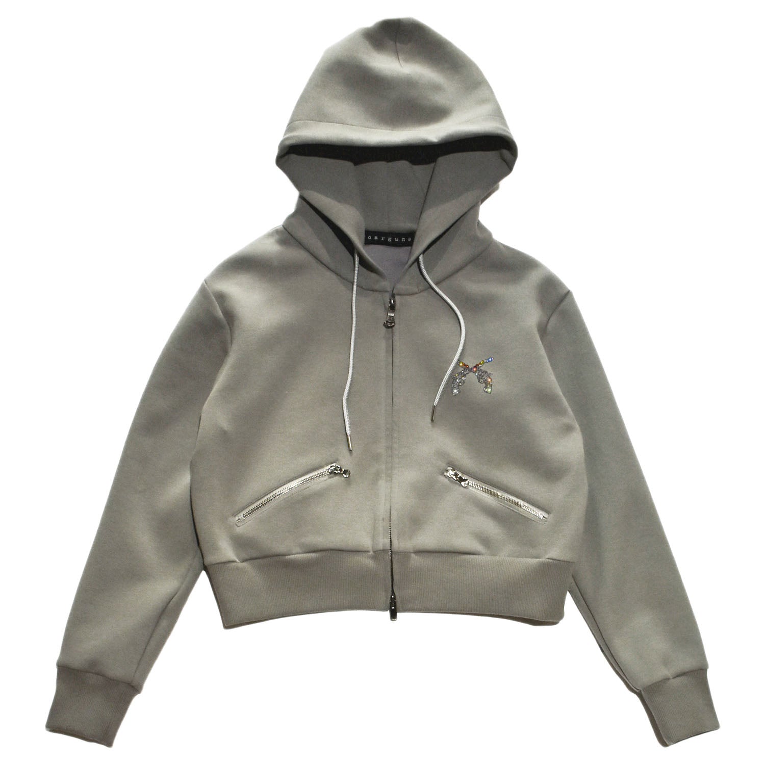 Load image into Gallery viewer, WOMEN RAINBOW CRYSTAL SHORT HOODIE / GRAY