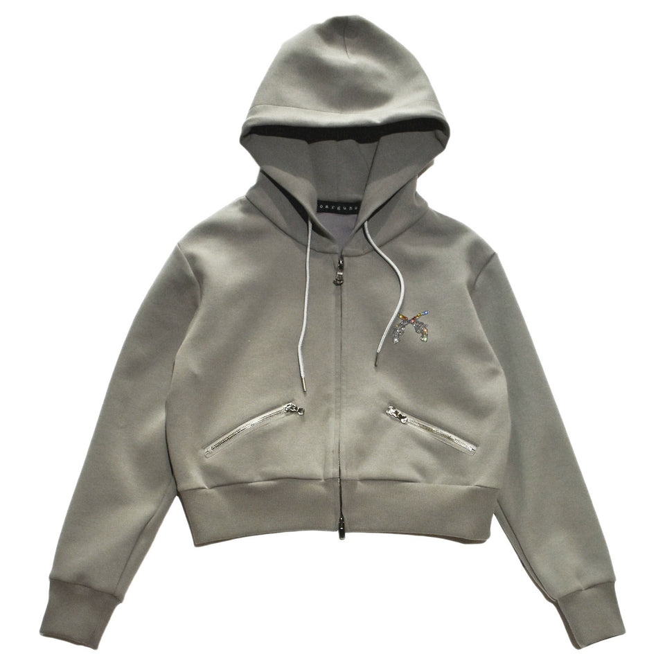 将图片加载到图库查看器，WOMEN RAINBOW CRYSTAL SHORT HOODIE / GRAY