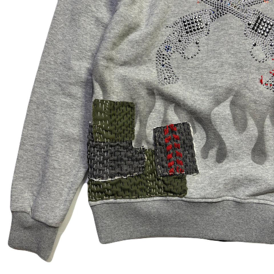 画像をギャラリービューアに読み込む, JunAle SASHIKO FLEECY HOODIE FIRE PATTERN / GRAY