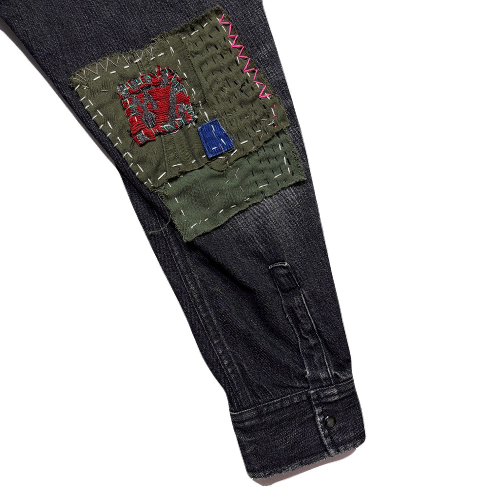 画像をギャラリービューアに読み込む, JunAle SASHIKO 11.9oz DENIM SHIRT SMILY/ BLACK