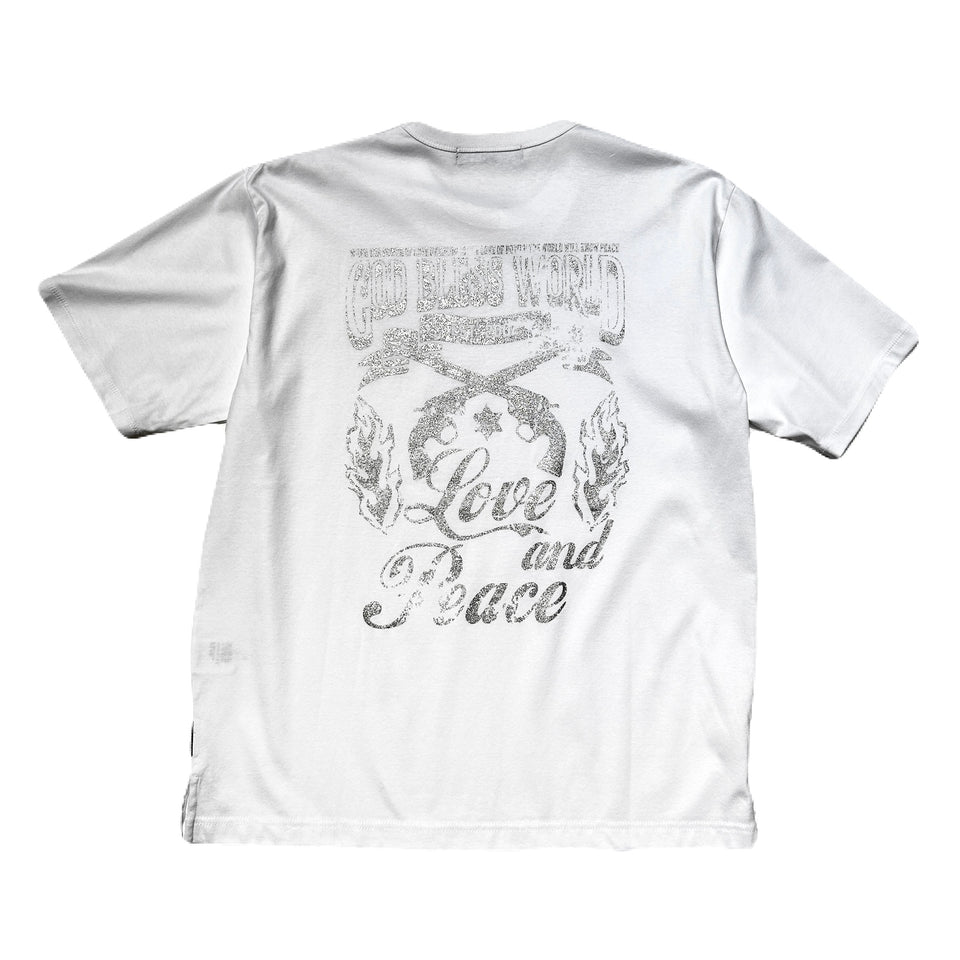 GOD BLESS LOVE AND PEACE T / WHITE – roarguns ONLINE STORE