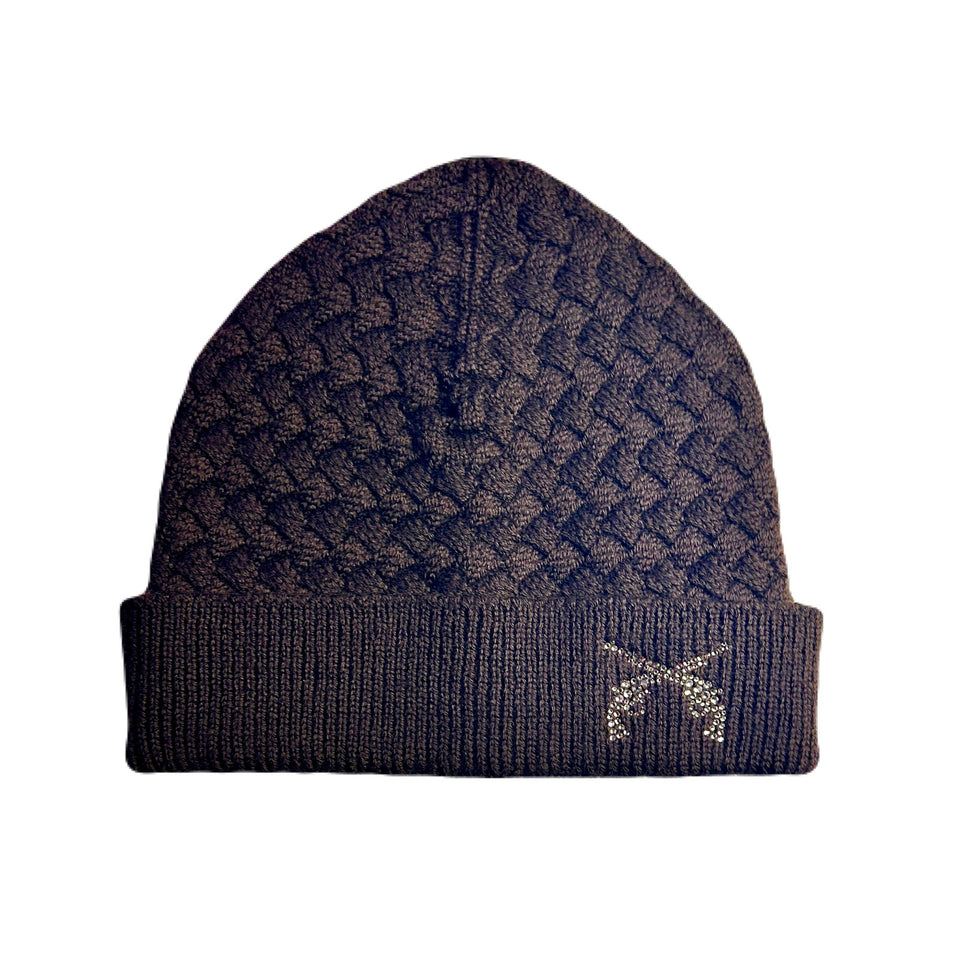 将图片加载到图库查看器，FAR BASKET KNIT CAP CROSSGUN CRYSTAL / BROWN