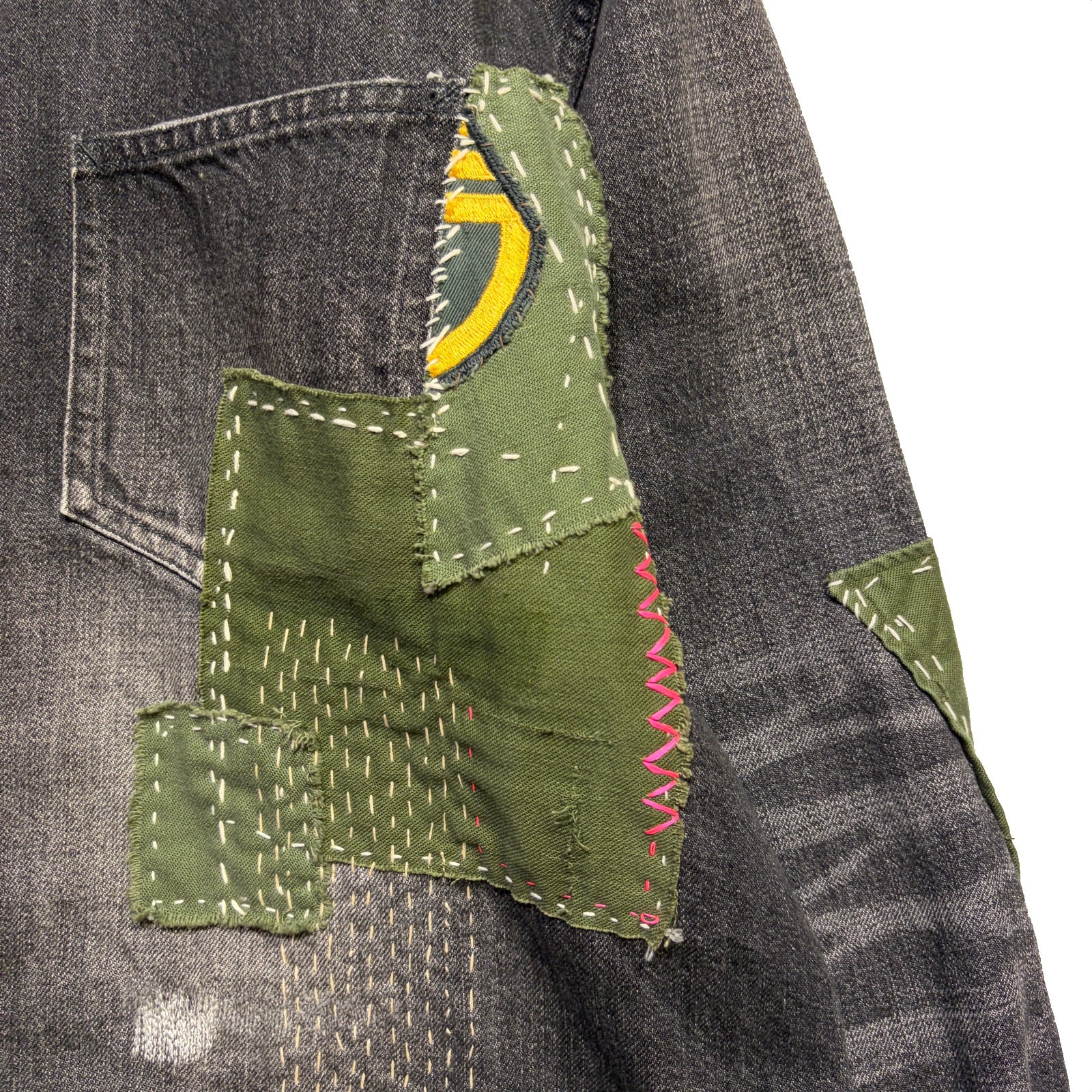 画像をギャラリービューアに読み込む, JunAle SASHIKO 11.9oz DENIM SHIRT SMILY/ BLACK