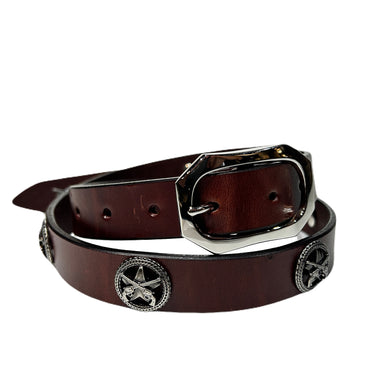 LONG CONCHO LEATHER BELT / BROWN