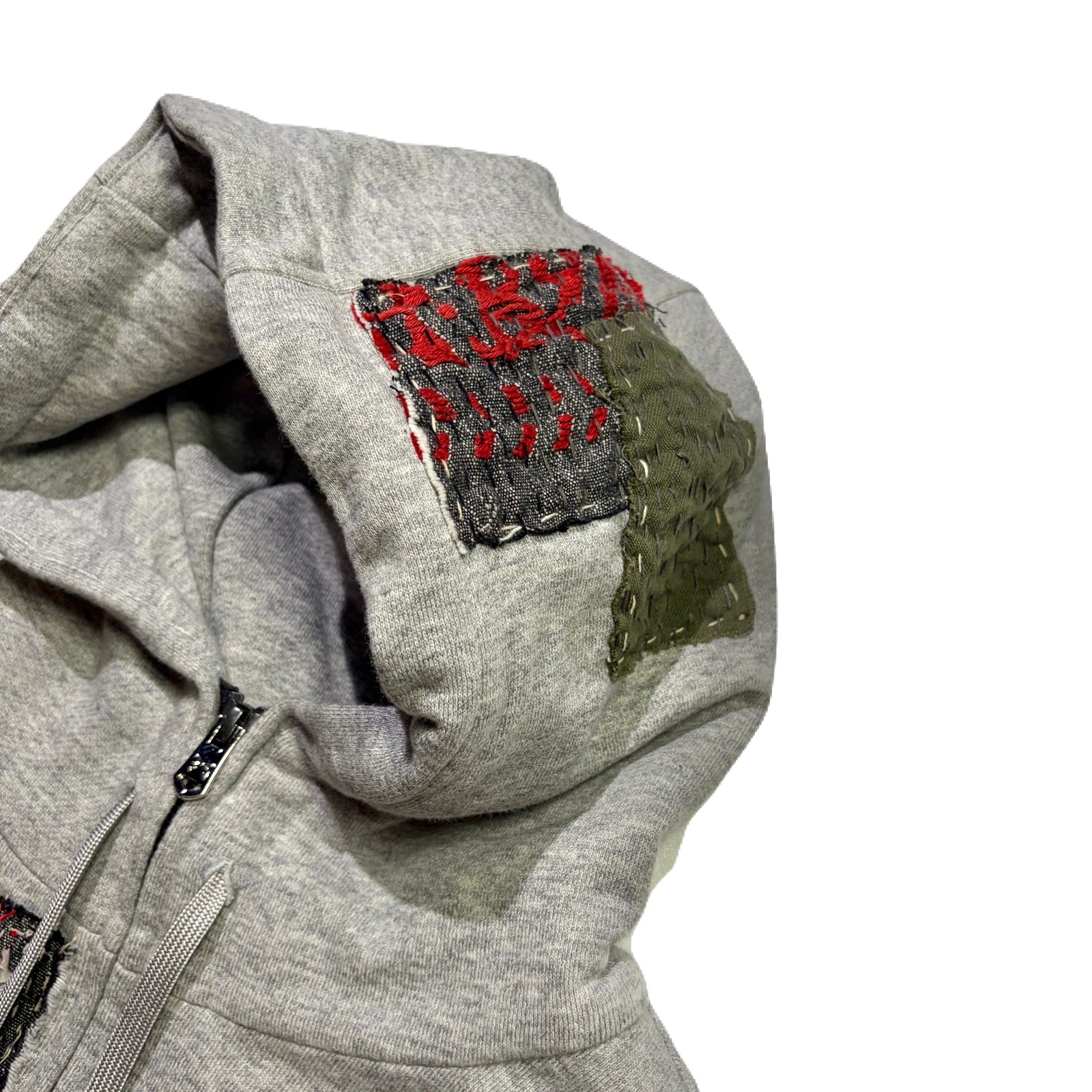 画像をギャラリービューアに読み込む, JunAle SASHIKO FLEECY HOODIE FIRE PATTERN / GRAY