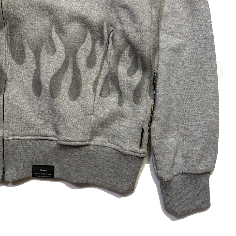 画像をギャラリービューアに読み込む, JunAle SASHIKO FLEECY HOODIE FIRE PATTERN / GRAY