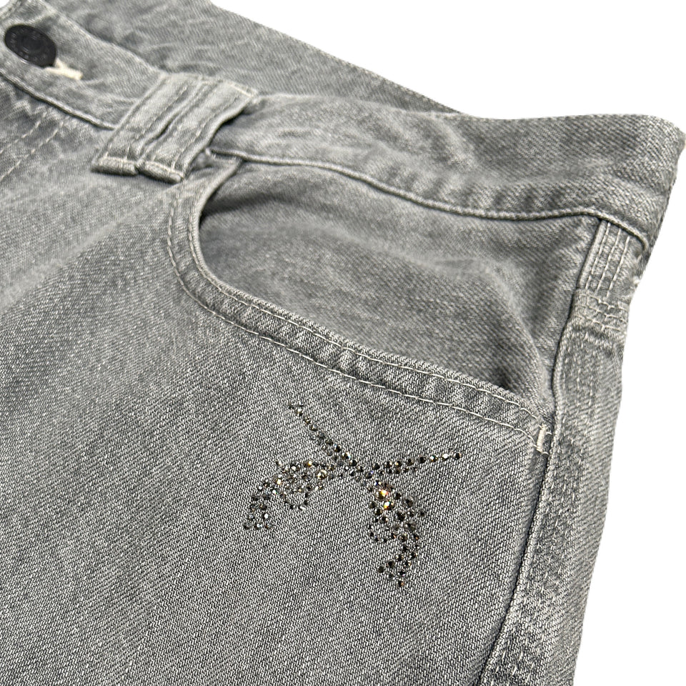 Load image into Gallery viewer, BLEACH DENIM PANTS CRYSTAL / BLACK